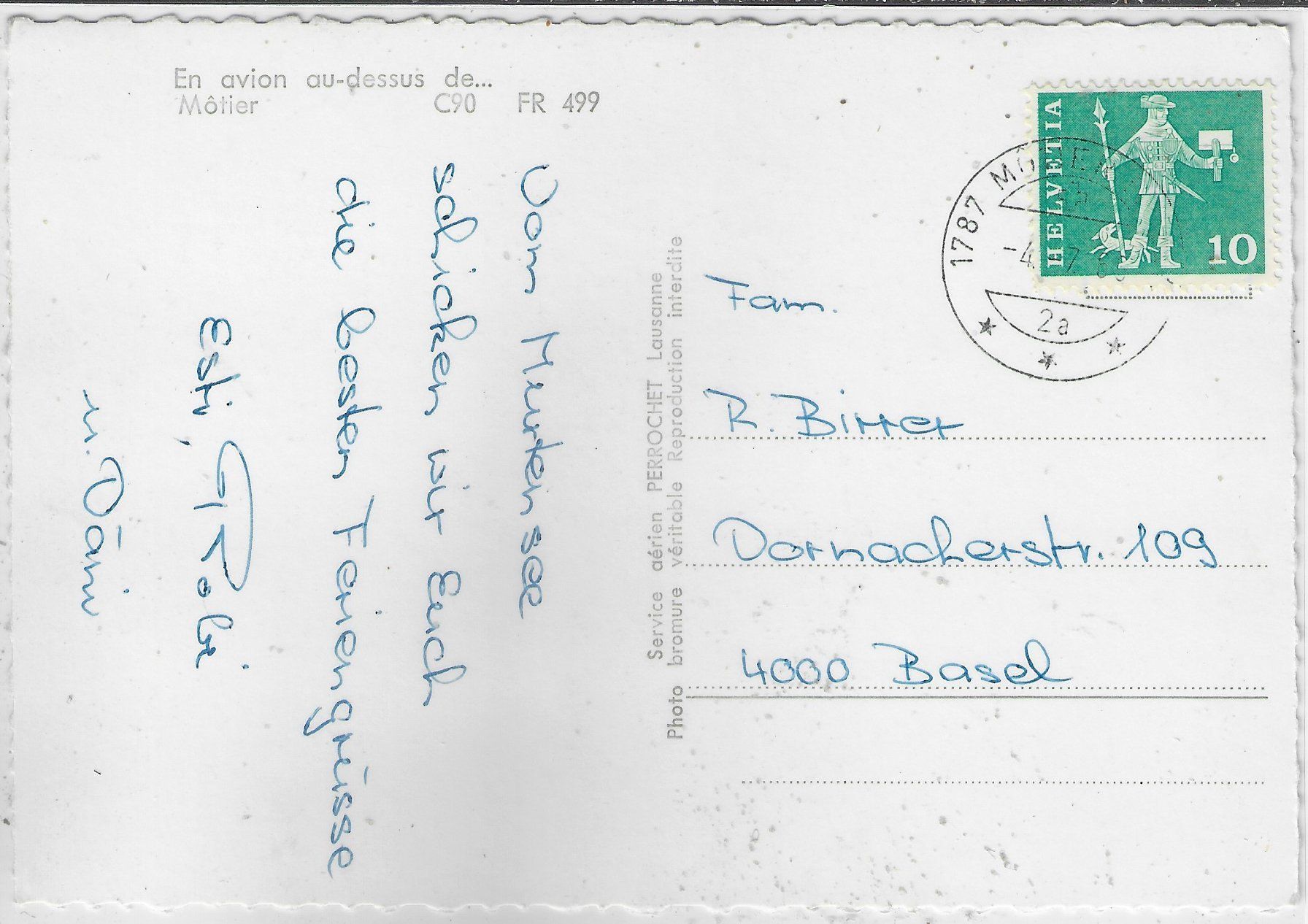 Cartoline postali: En avion au-dessus de... Motier FR – Usato da Ettingen venduto da Kartenplanet 1