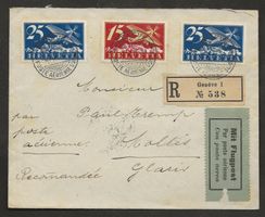 Flugpost Schweiz 1923 Genf Zürich Mollis