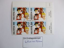 Viererblock mit Ort Ersttagsstempel 6130 Willisau