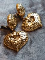 Top Vintage goldfarbene Herz Ohrclips, 70er Jahre