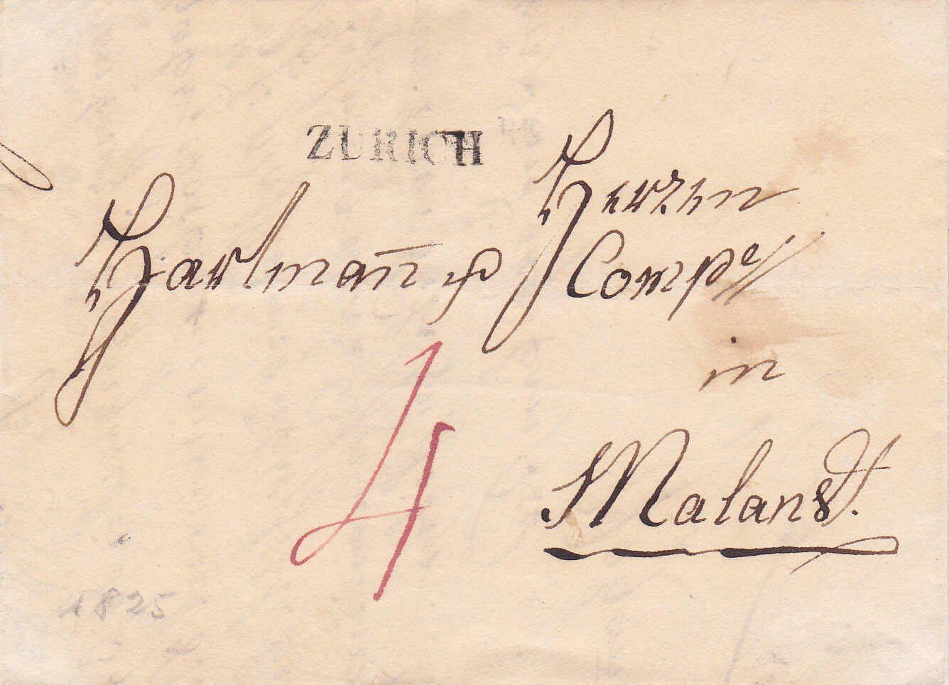 Tutti i francobolli: 1825, "Zurich", Stabstempel auf Faltbrief – Usato da Wenslingen venduto da riger11