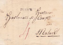 1825, "Zurich", Stabstempel auf Faltbrief
