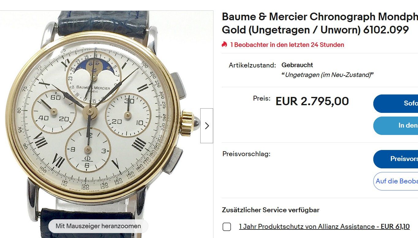 Baume & Mercier Orologi: Baume Mercier 1883 Mondphase, Chronograph, Datum, Tachym. – Usato da Meilen venduto da Anonymous3 5