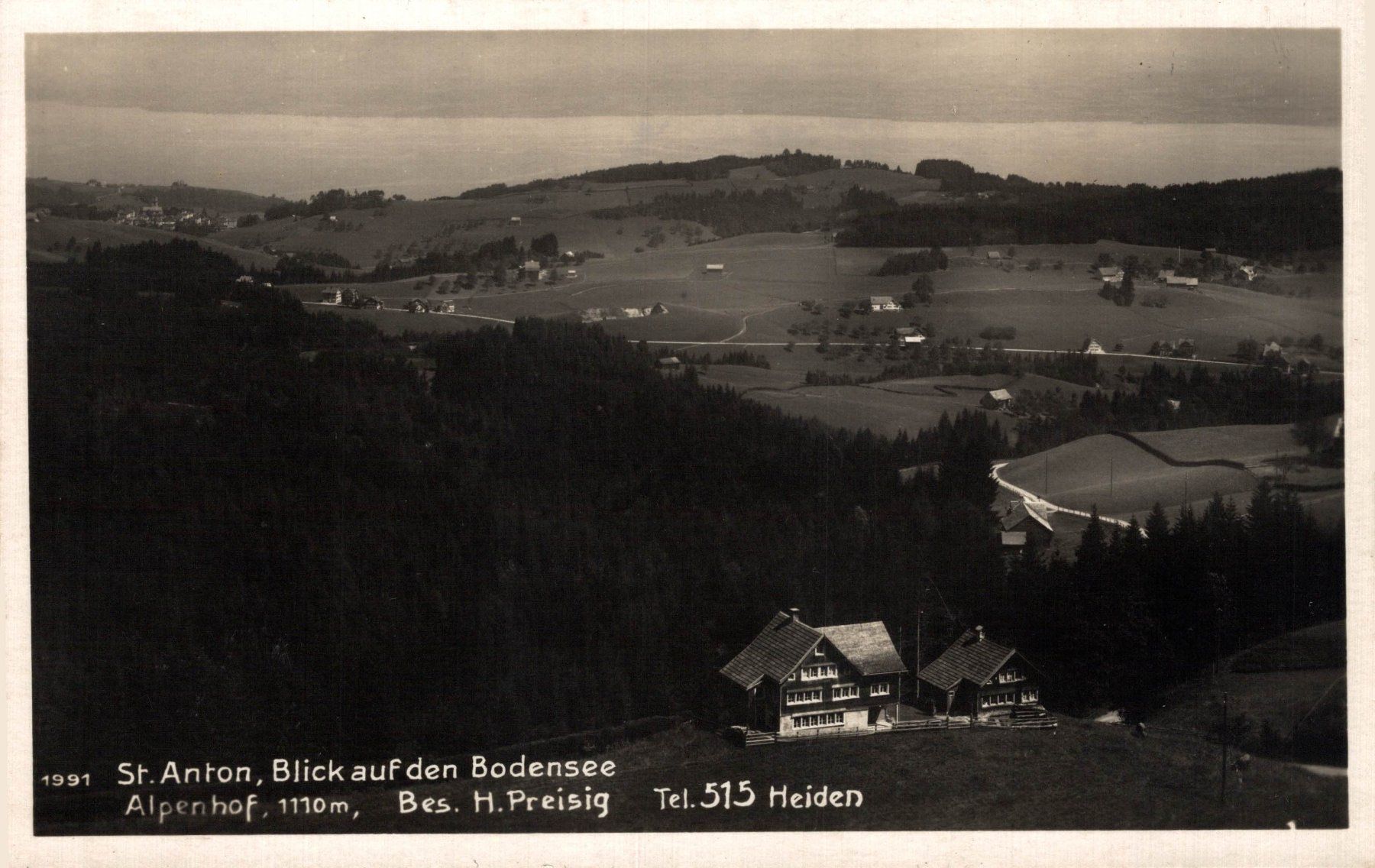 Cartoline postali: St. Anton, Blick auf den Bodensee, Alpenhof 1110 m. – Usato da Bronschhofen venduto da Astore
