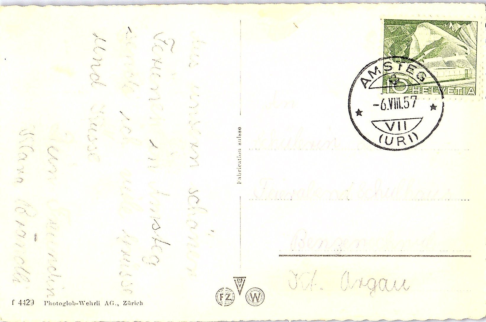 Cartoline postali: AK Amsteg 06.08.1957 – Usato da Würenlos venduto da KKMeister 1