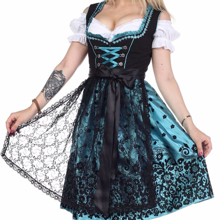 Dirndl türkis schwarz in der Grösse 46 | Kaufen auf Ricardo