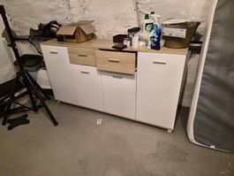 Sideboard weiss Holzoptik zwei Schubladen vier Türen