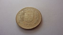 Seltener Fünfliber 1991, unzirkuliert , 150.- Kat.
