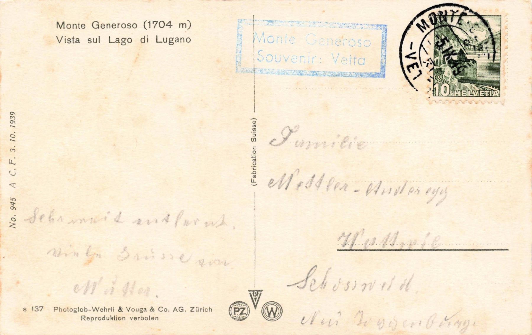 Cartes postales: Monte Generoso vista da lugano – D'occasion à Biasca par Blenio71 1