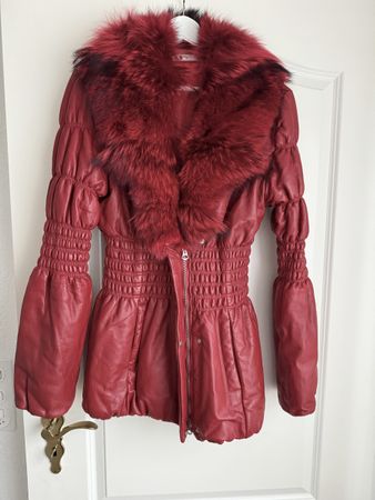 Lederjacke rot mit Pelz 36/38