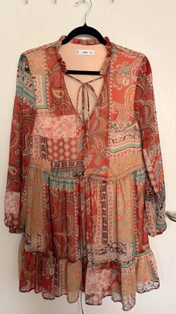 Kleid Mango gemustert langarm rot orange Grösse S neu