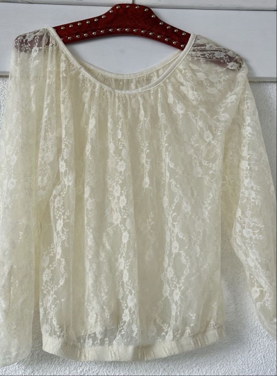 Cream Camicette: Cream lace blouse long sleeve size M  – Usato da Vevey venduto da ledidream 2