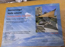 Sonnensegel 3x3x3m beige RAL 1017