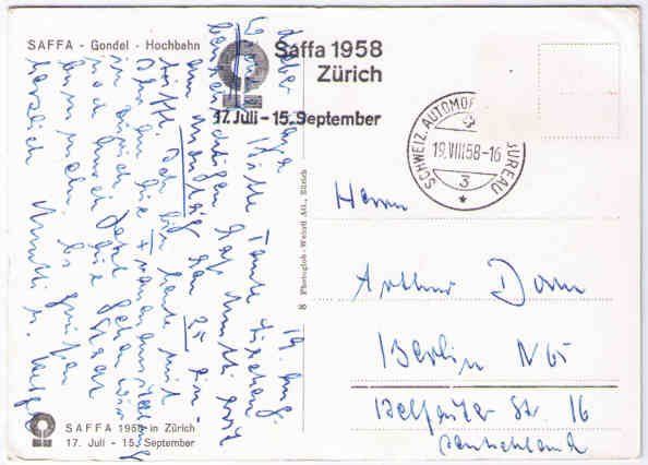 Ansichtskarten: Zürich - Gondelbahn SAFFA – Gebraucht aus Binningen von Mountainrider 1