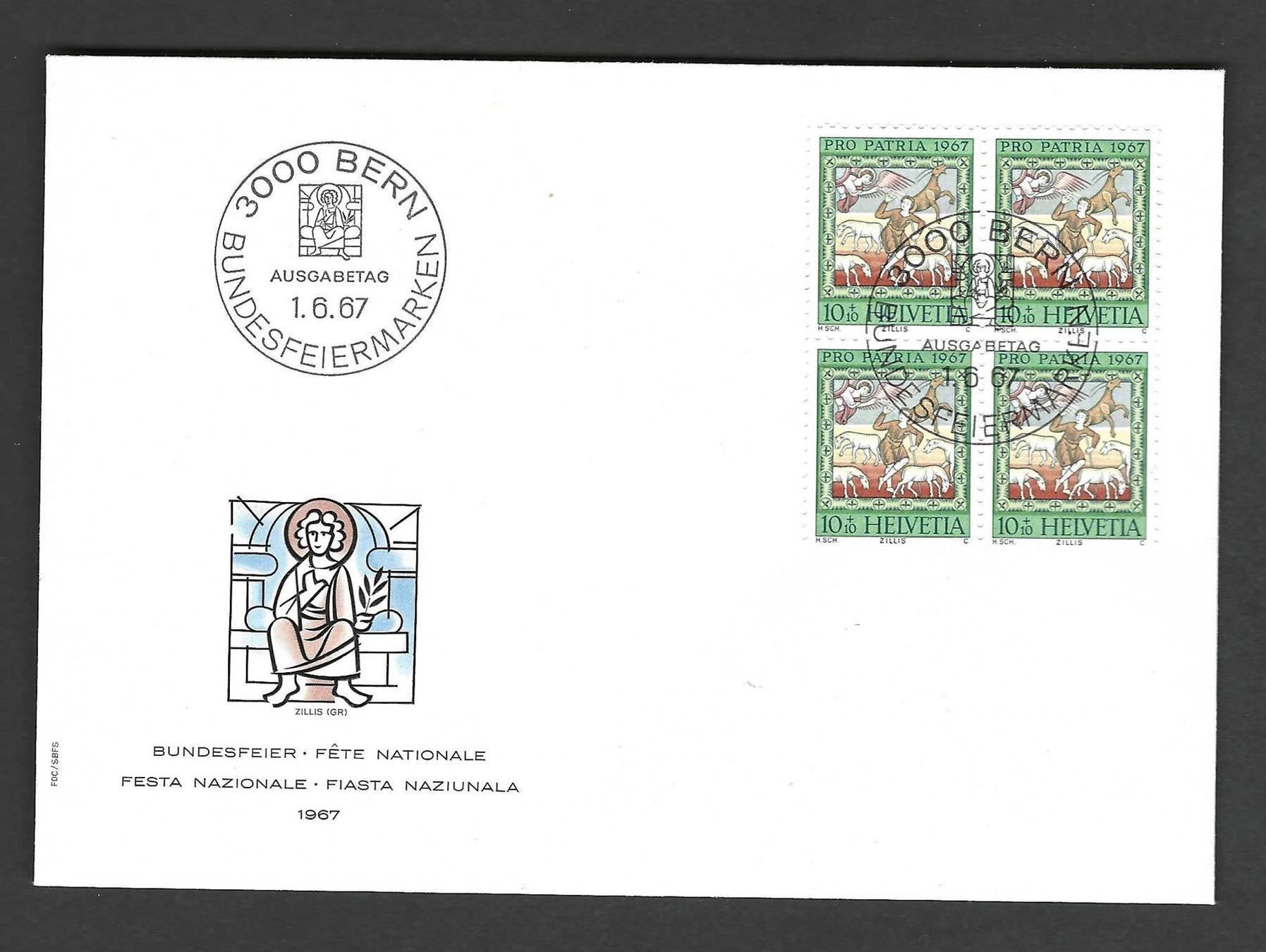 Tutti i francobolli: CH FDC Pro Patria  Viereblock 1967 – Nuovo e nell'imballaggio originale da Koblenz venduto da Markenhimmel