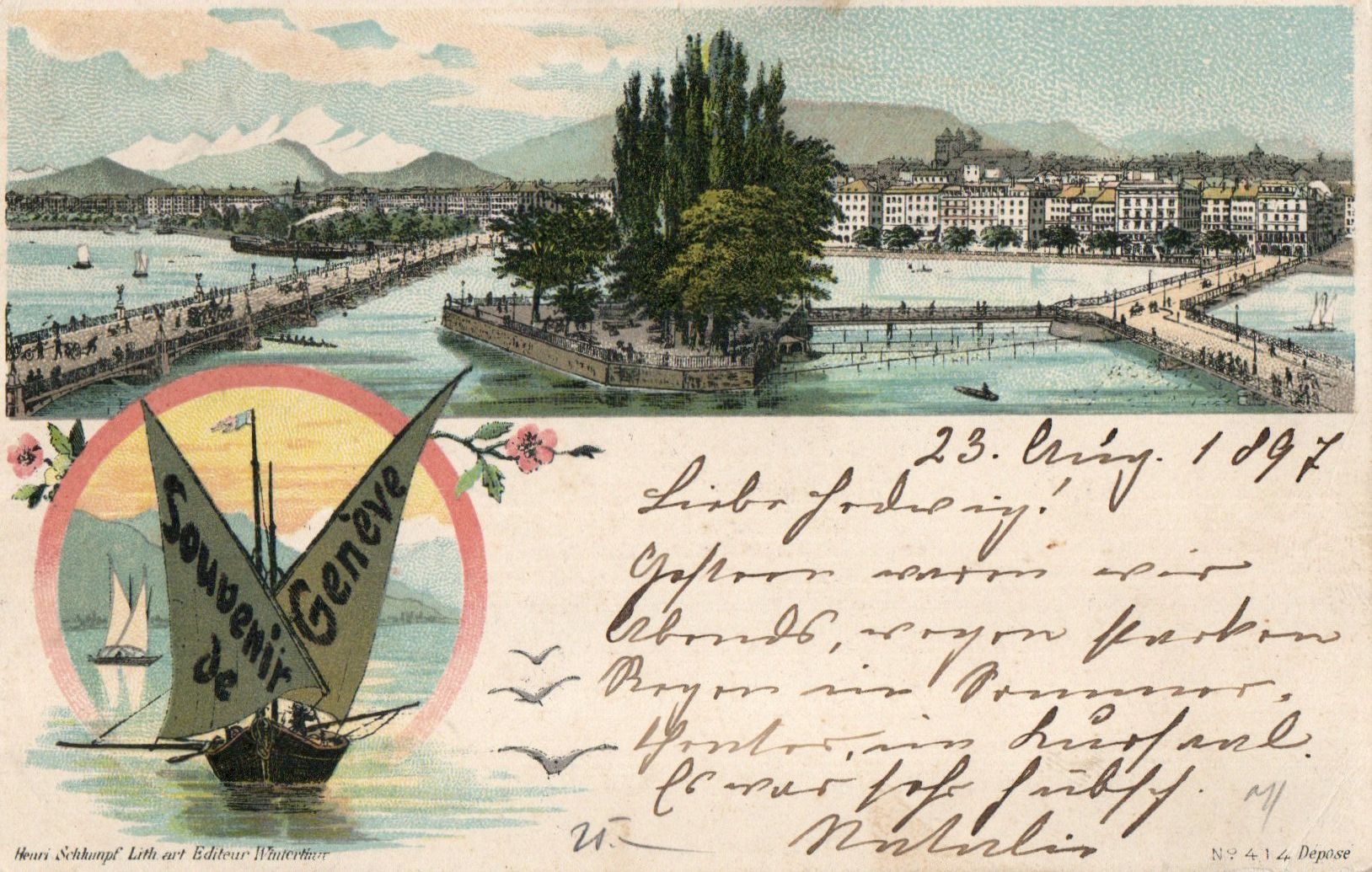 Cartoline postali: Souvenir de Genève – Usato da Melano venduto da pisonsdro