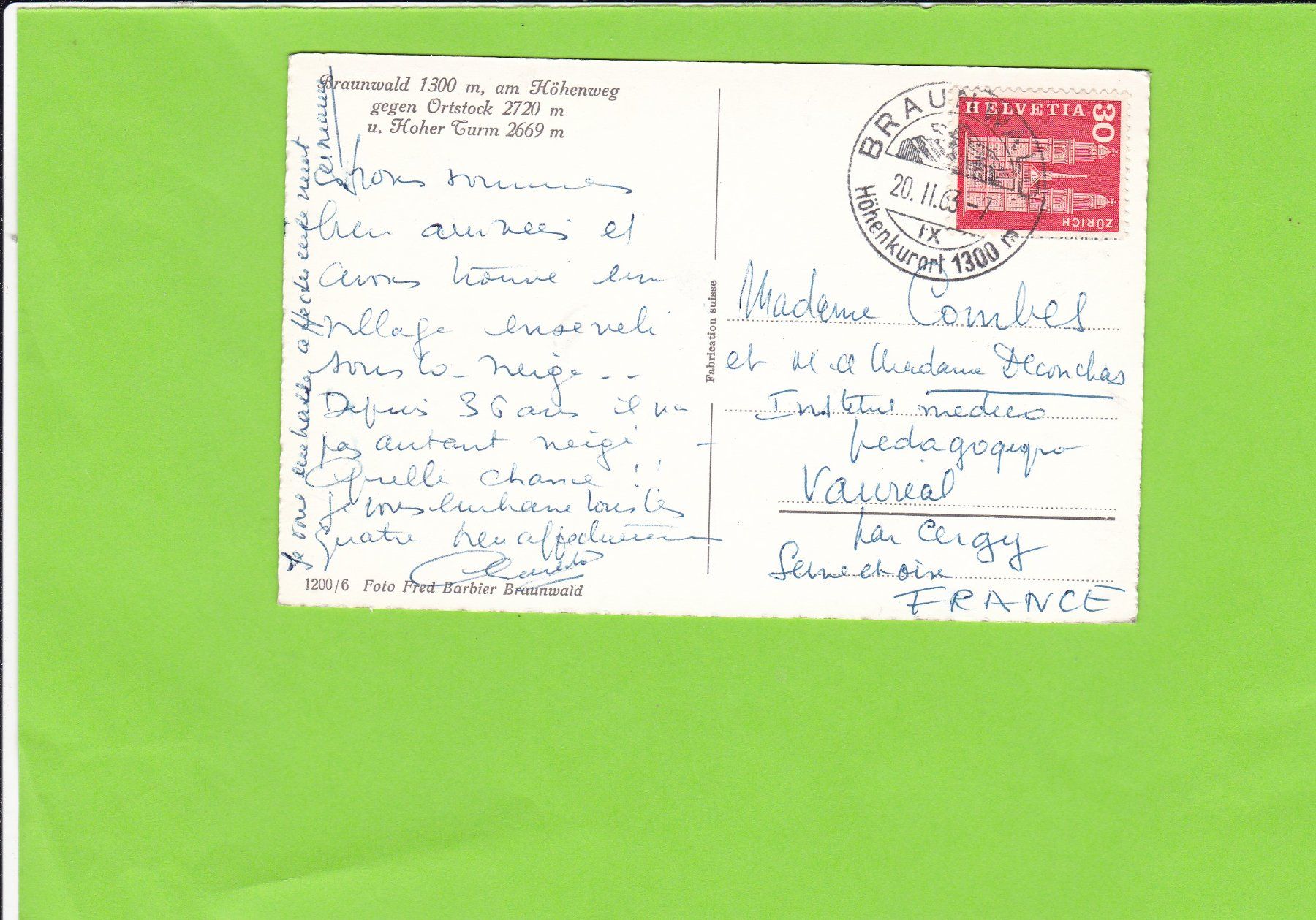 Cartoline postali: Braunwald am Höhenweg--Winter – Usato da St. Peterzell venduto da neckertal 1
