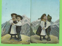 2 Antike Postkarten Kinder Trachtenpaar