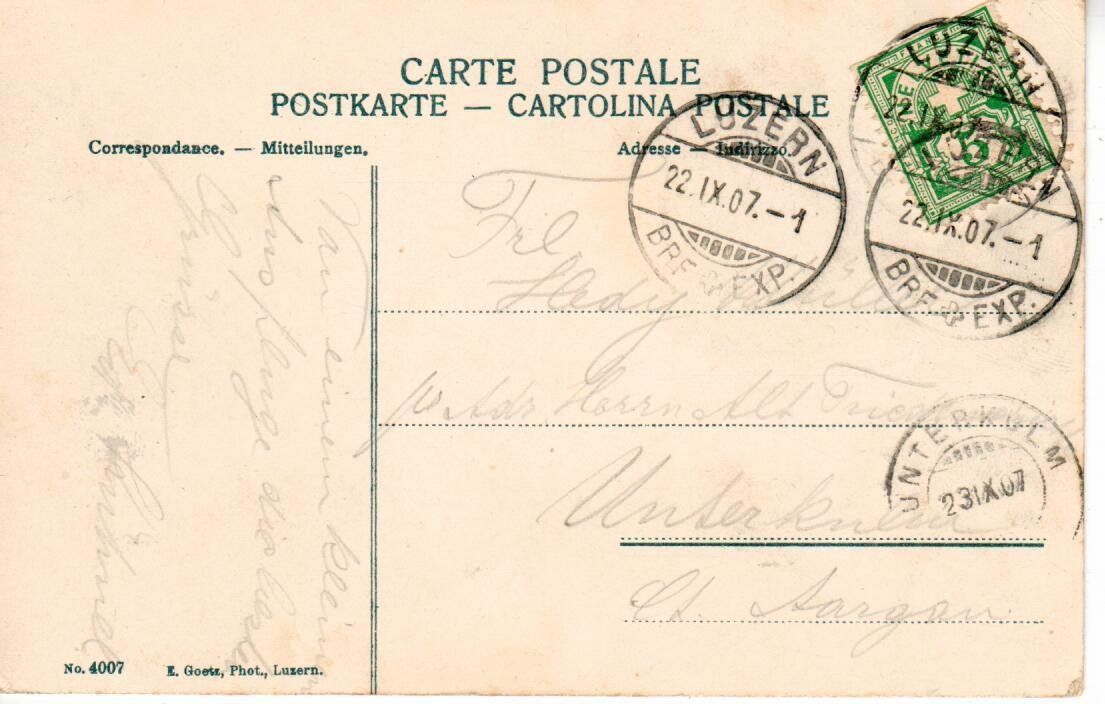 Ansichtskarten: Luzern  1907 – Gebraucht aus Wolhusen von Curver9 1