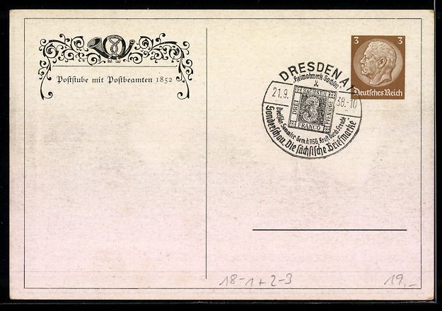 Cancelleria postale: Ganzsache Poststube mit Postbeamten 1852 – Usato da Berlin venduto da bartko-reher 1