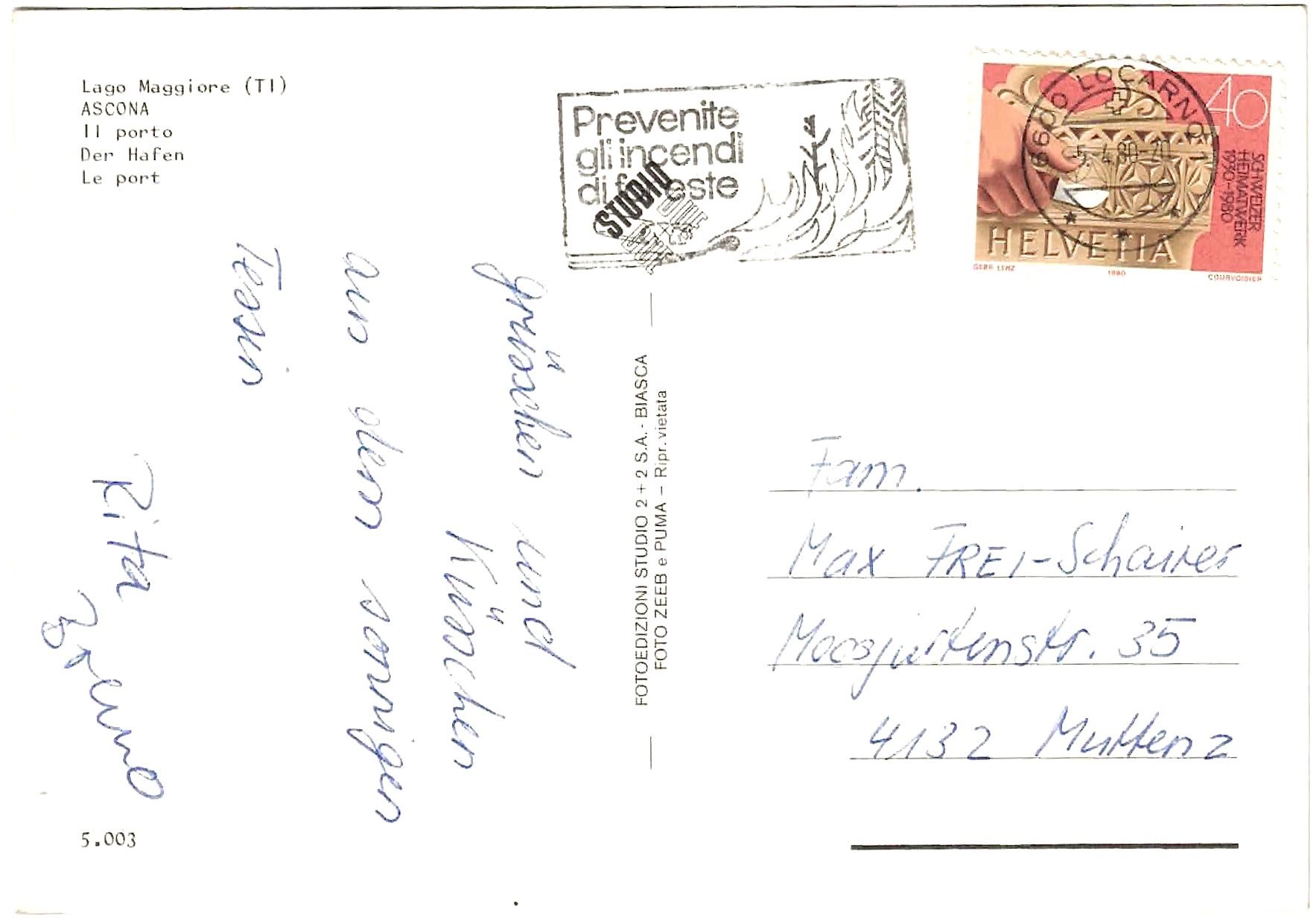 Cartoline postali: ASCONA - Lago Maggiore (TI) ca. 1975 – Usato da Oberdorf BL venduto da Hopfehuepfer 1