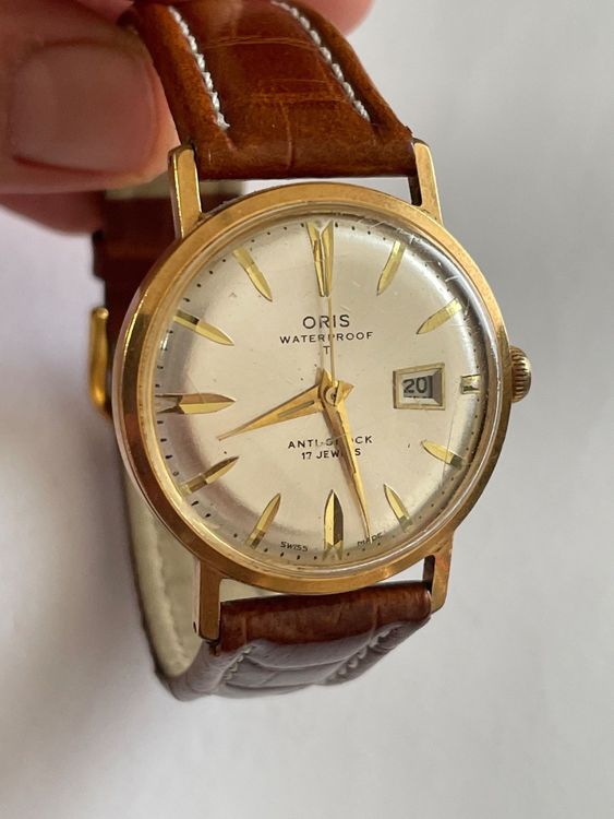 Montre Vintage Oris Pour Femme - Mécanique Manuelle Des Années 60 - Boîtier Résine Et Bracelet Cuir Doré