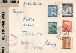 tolle 5-Farbenfrankatur mit US-Militärzensur 1946
