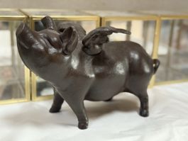 Herziges Sparkässeli Eisen- Schwein, Gusseisen, Antik