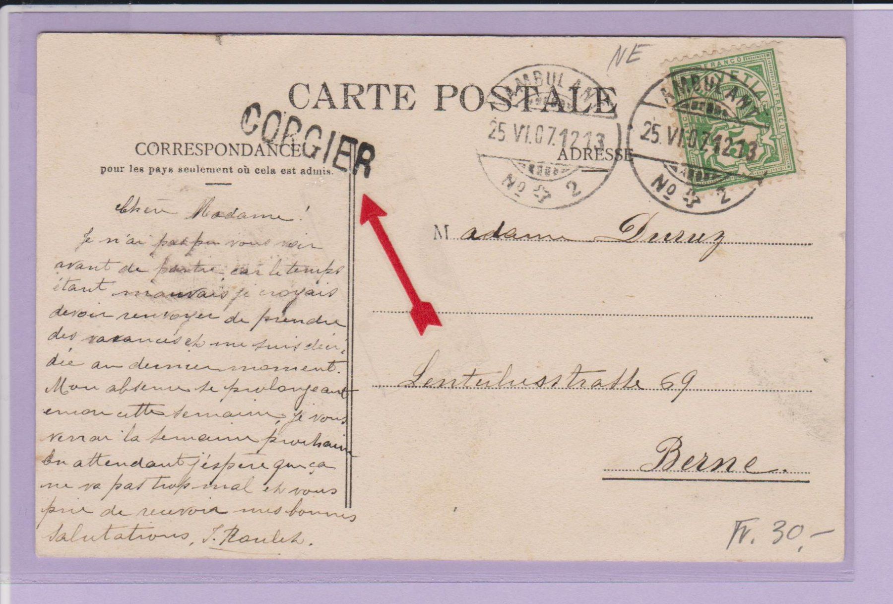 Ansichtskarten: Gorgier NE   -   alte Ansichtskarte und Stabstempel 1907 – Gebraucht aus Vitznau von Ropaku 1