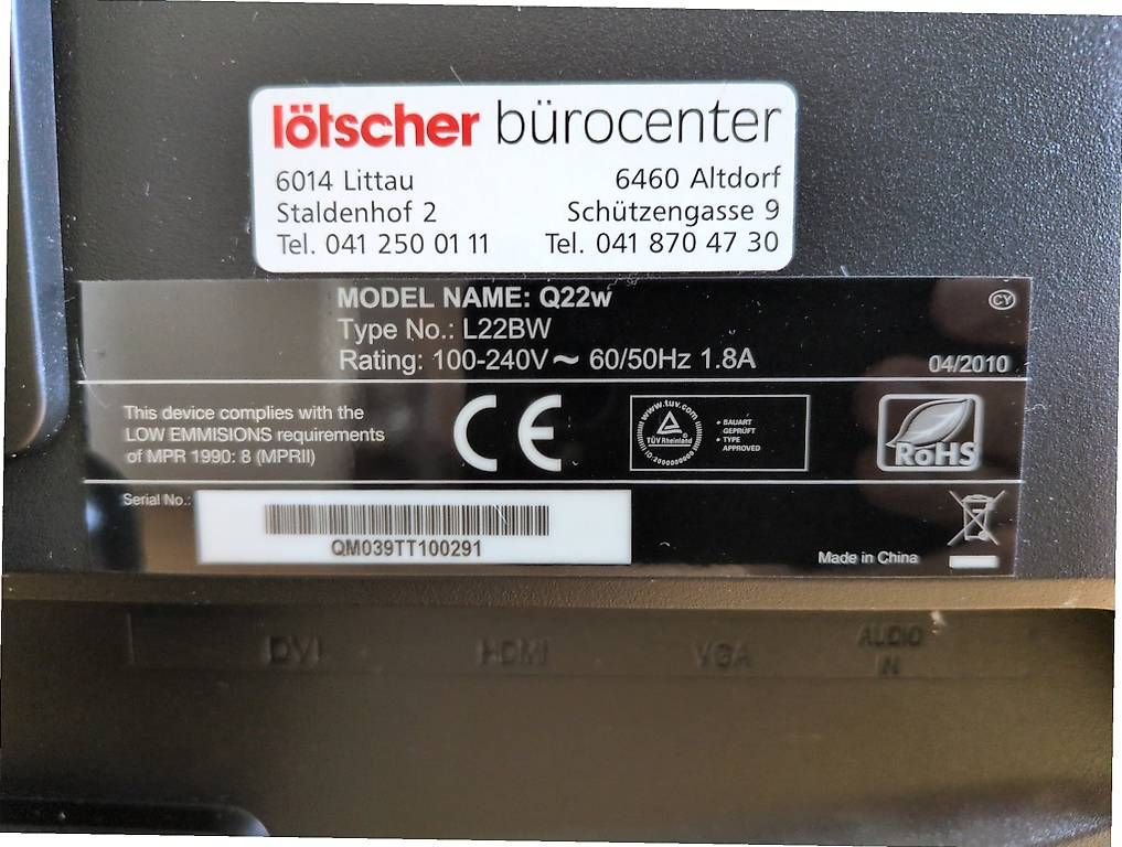 Monitore: MAXDATA Q22w 22" Monitor  HDMI / DVI / VGA inkl. Kabel – Gebraucht aus Luzern von distract 2