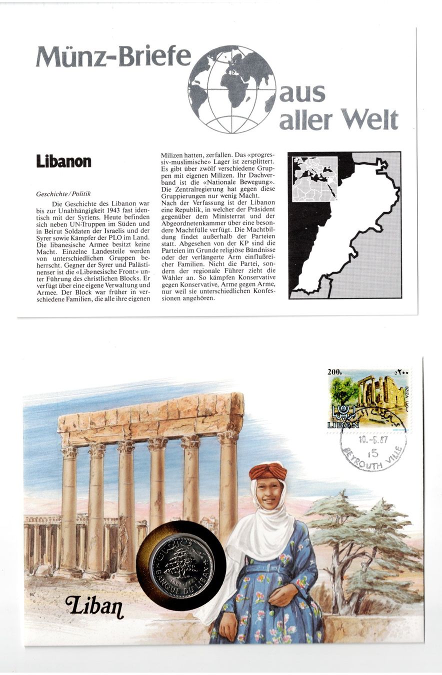 Tutti le monete: Libanon_1987_Münzbrief mit Beschreibung – Usato da Hombrechtikon venduto da Fraese01