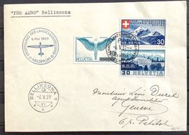 1939 Schweiz Meldeflug Pro Aero Bellinzona Landesausstellung