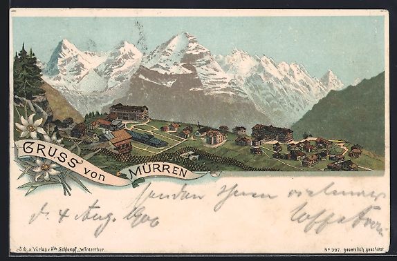 Cartes postales: Lithographie Mürren, Totalansicht, 1900 – D'occasion à Berlin par bartko-reher