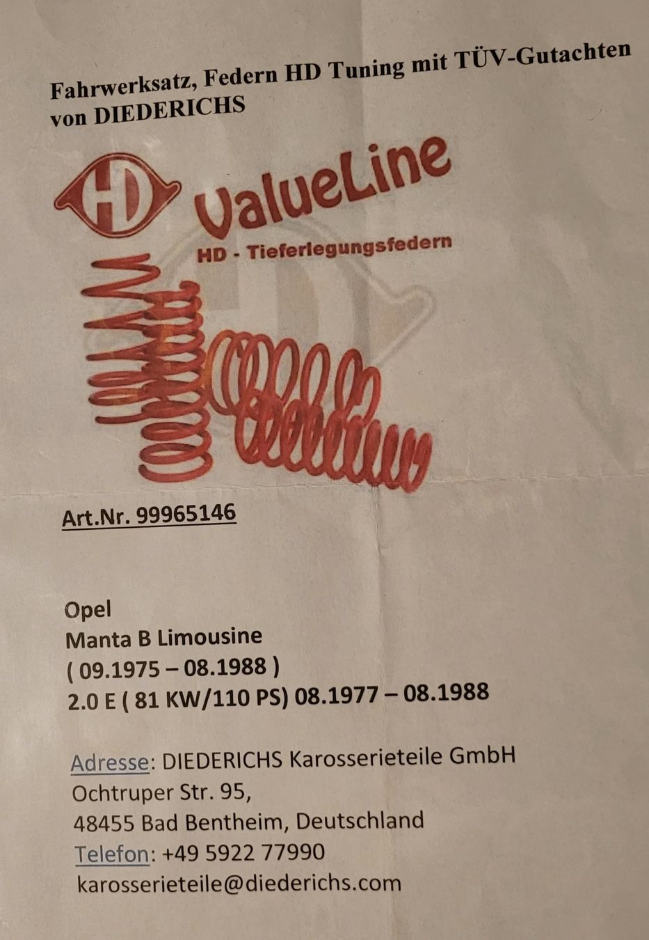 Il mondo degli animali: Opel Manta Fahrwerksatz – Usato da Schwyz venduto da KTM2t