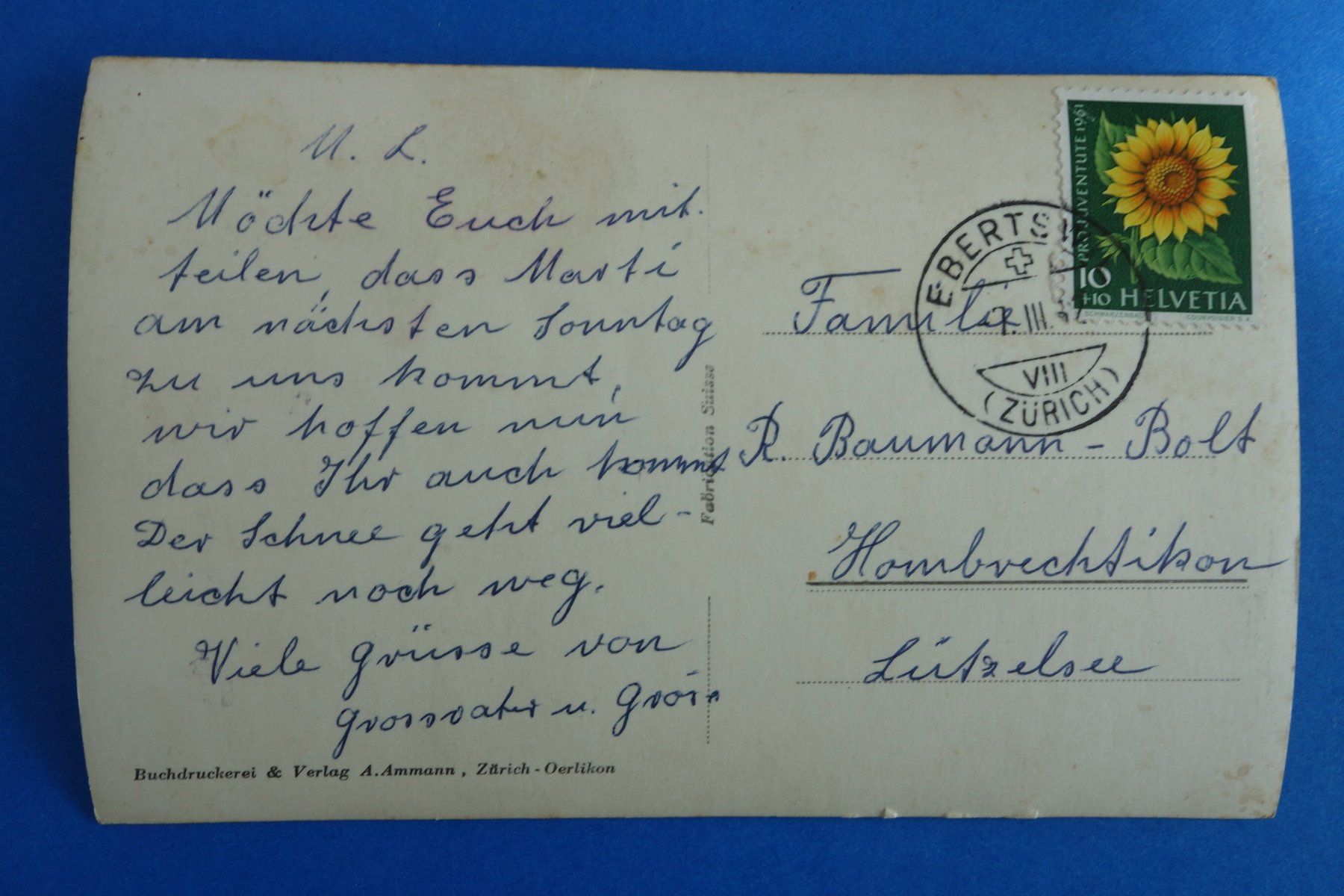 Cartoline postali: EBERTSWIL - a. Albis - SCHULHAUS - ca. 1940 – Usato da Ibach venduto da Ibanto 1
