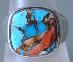 Oyster Copper Turquoise Silber 925 Fingerring Arizona Gr. 58