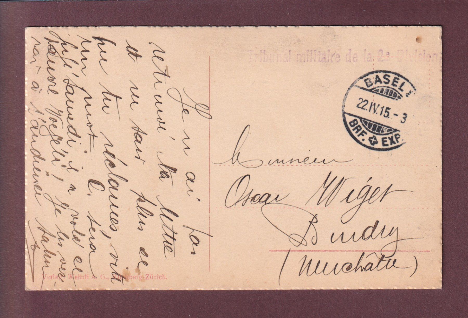 Cartoline postali: BASEL - Postgebäude - Leute - 1915 – Usato da Pully venduto da nicecards 1