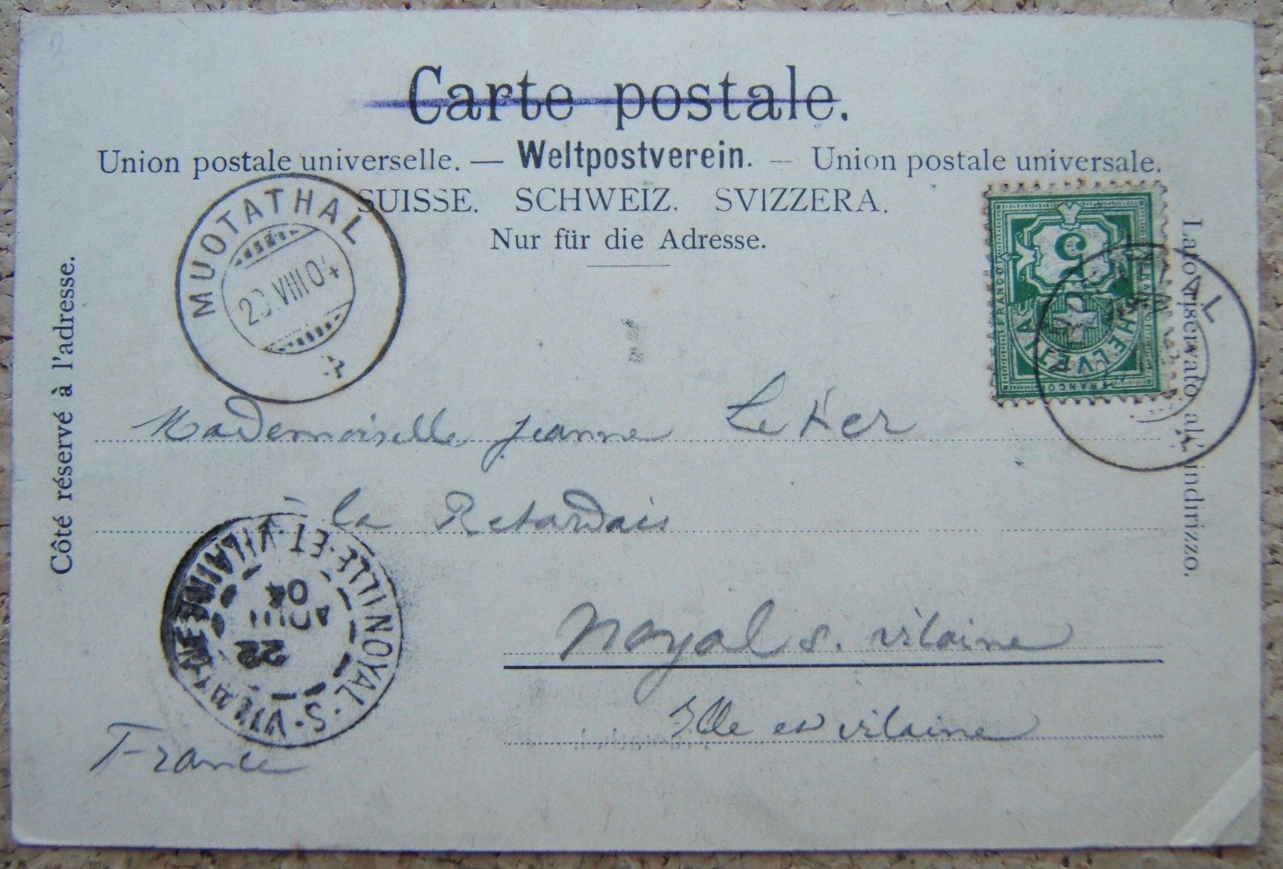 Cartes postales: AK MUOTATHAL 1904 – D'occasion à Brunnen par Nonne04 1