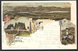 Hinwil Gruss vom Bachtel Lithografie mit Kirche Hinwil