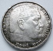 5 Reichsmark 1935 A – Hindenburg – Silber 900, schöne Patina
