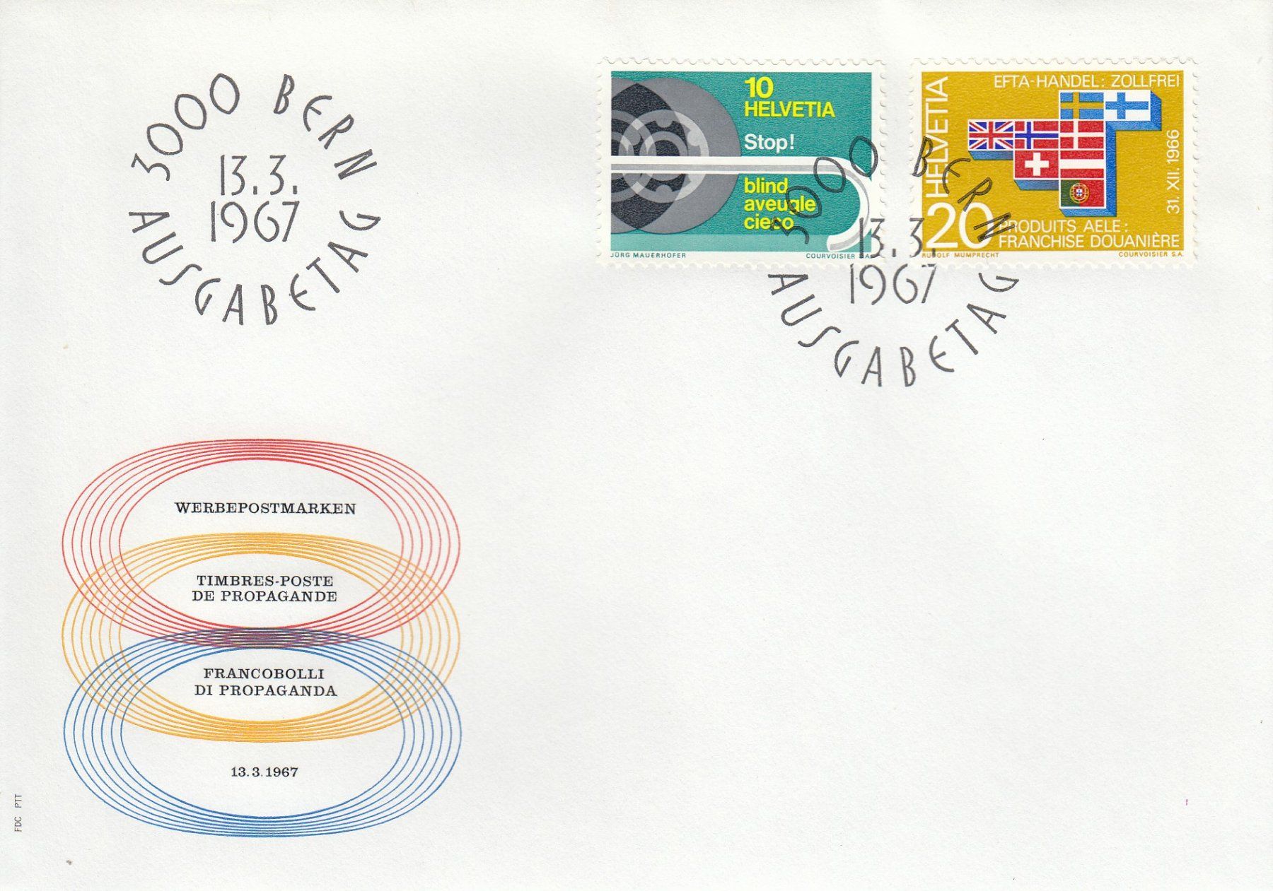 Alle Briefmarken: 1966 446-48 Stop Blind EFTA Europa Zahnräder 2 FDC – Gebraucht aus Spreitenbach von Mustang_1105