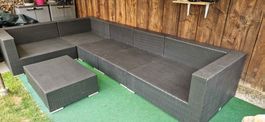 Polyrattan Lounge Sitzgruppe mit Tisch dunkelgrau