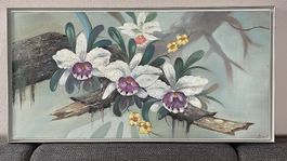 Orchideenbild Öl auf Leinwand gerahmt 