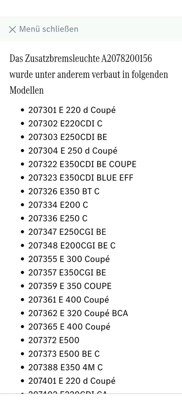 Mercedes-Benz Toutes les pièces auto: Mercedes E Klasse 3. Bremsleuchte gebraucht i.o. – D'occasion à Sulgen par Egi5 1