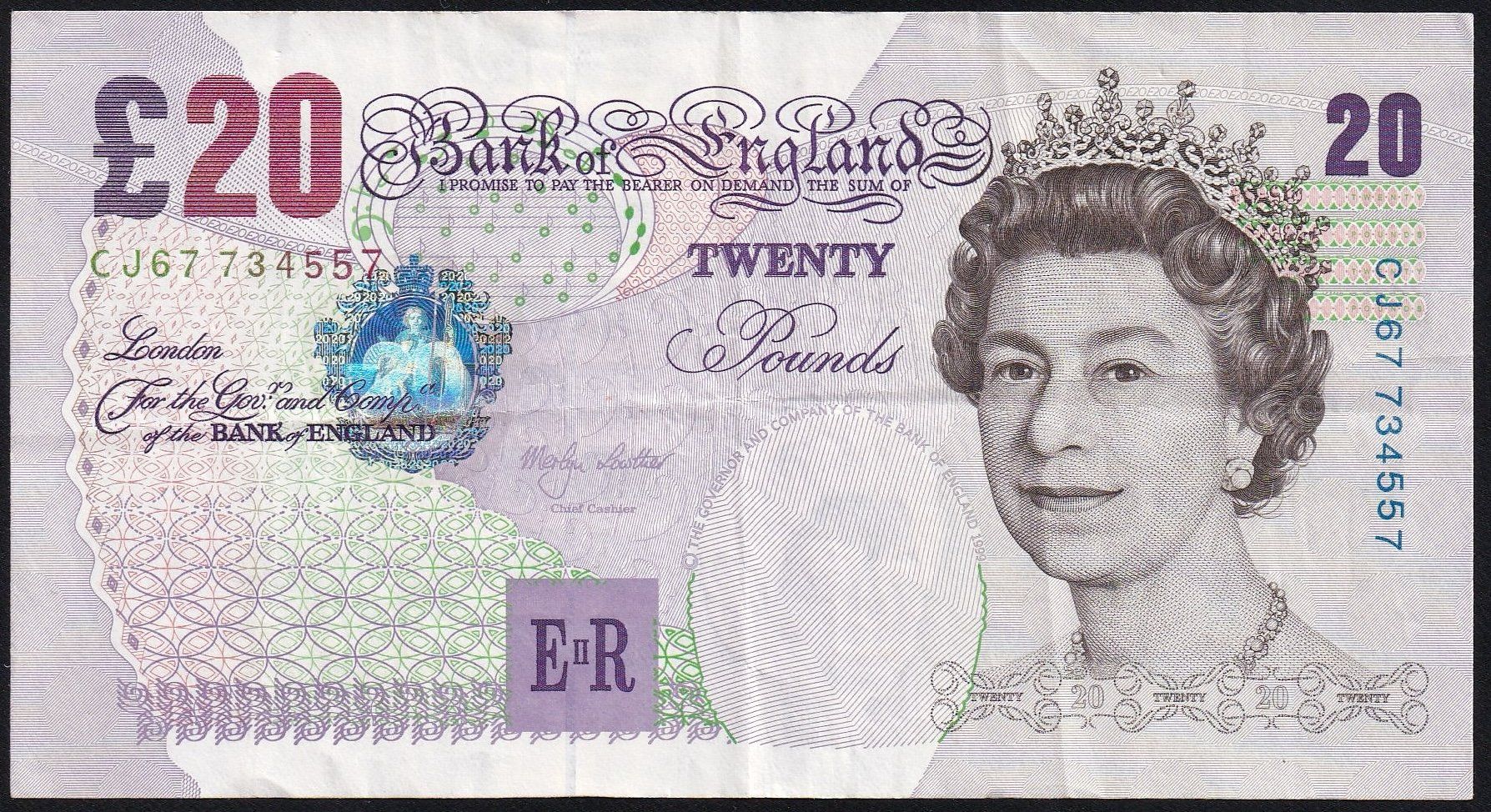 Banknoten: England 20 Pounds 1999 – Gebraucht aus Brugg AG von banknoten_muesli