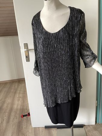 Festliches Kleid, Gr. 48, Schwarz/Silber Optik