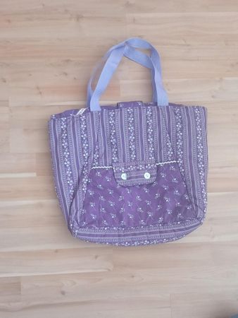 STOFFTASCHE MIT BLUMENMUSTER, VIOLETTE/ HANDMADE