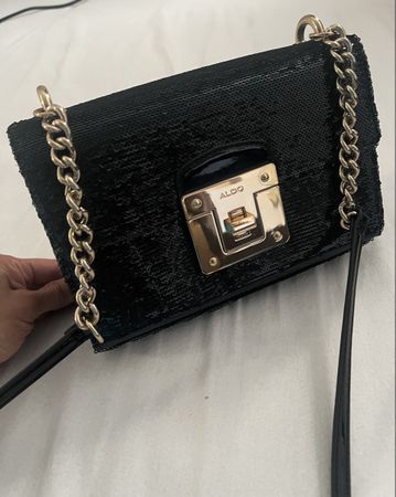 Lovely ALDO Black Sequin Party Bag with Chain Strap