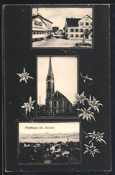 Ansichtskarten: Pfäffikon /Zürich, Kirche und Strassen – Gebraucht aus Berlin von bartko-reher