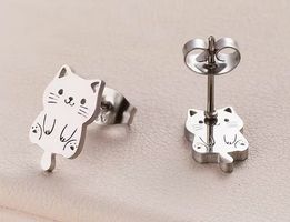 SÜSSE KÄTZLI OHRSTECKER, EDELSTAHL, SILBERFARBEN NEU